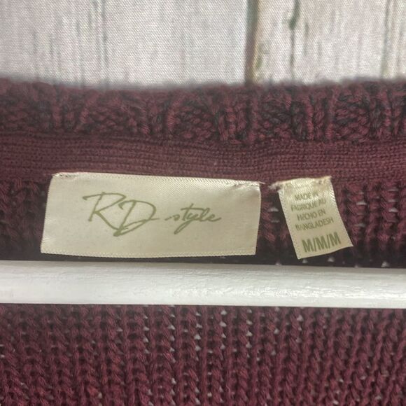 RD Style Knit Hi Low Crewneck Sweater Size M Burgundy 28 - Picture 6 of 9